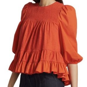 CINQ À SEPT Deline Flounce Hem Top Orange Women’s Medium